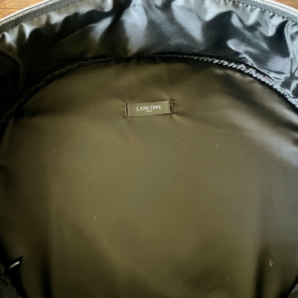Lancome Paris Black Faux  Leather Round Travel Cosmetic Bag Train Case - Picture 11 of 12